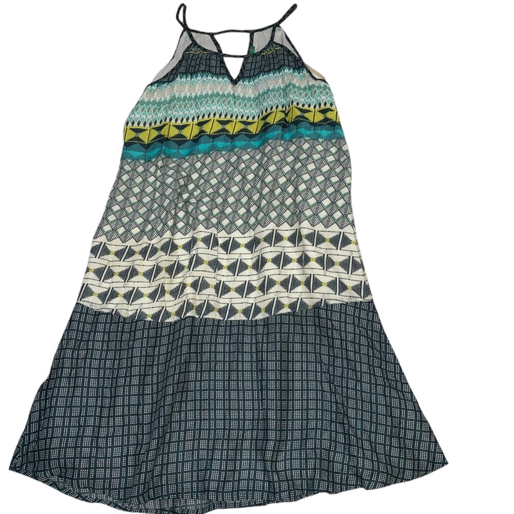 Prana Teal Black White Patterned Midi Dress